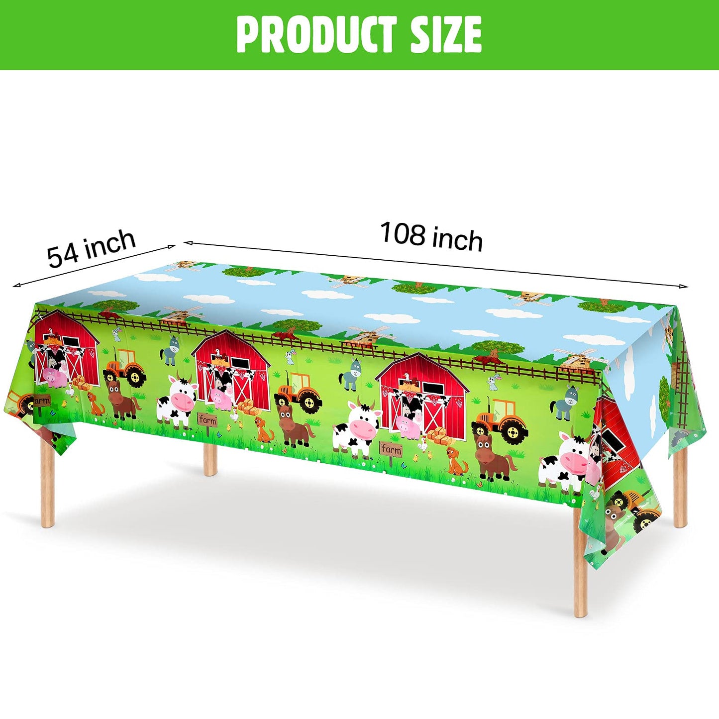 Kasyat Farm Animals Party Tablecloth Farmhouse Disposable Plastic Table Cover Barnyard Farm Animal Theme Party Decorations for B