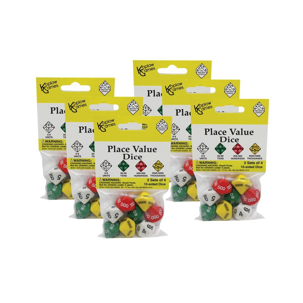 Place Value Dice, 2 Sets of 4 10-Sided Dice Per Pack, 6 Packs