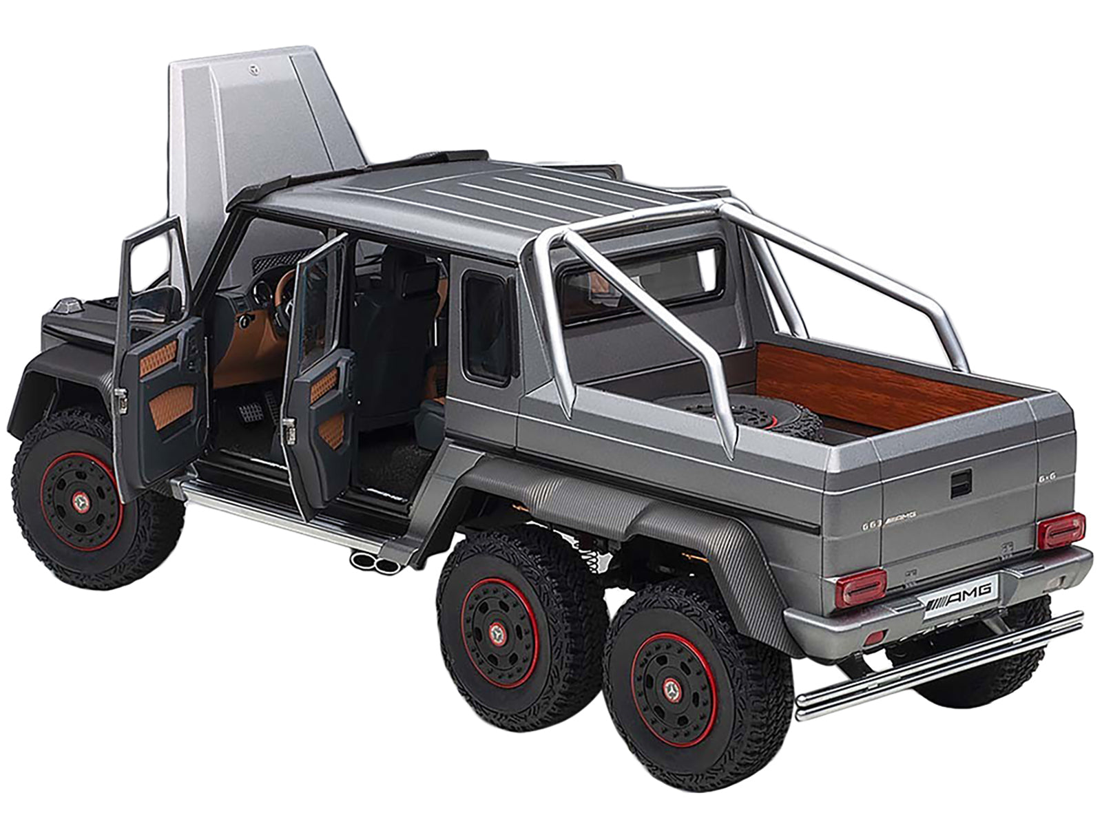 Mercedes Benz G63 Amg 6X6 Designo Platinum Magno Gray Metallic With Carbon Accents 1/18 Model Car By Autoart