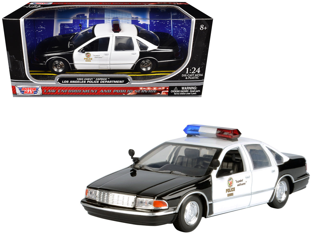 1993 Chevrolet Caprice Police Car inchLAPD (Los Angeles Police Department)inch Black and White inchLaw Enforcement and Public Serviceinch Series 1/24 Diecast Model Car by Motormax