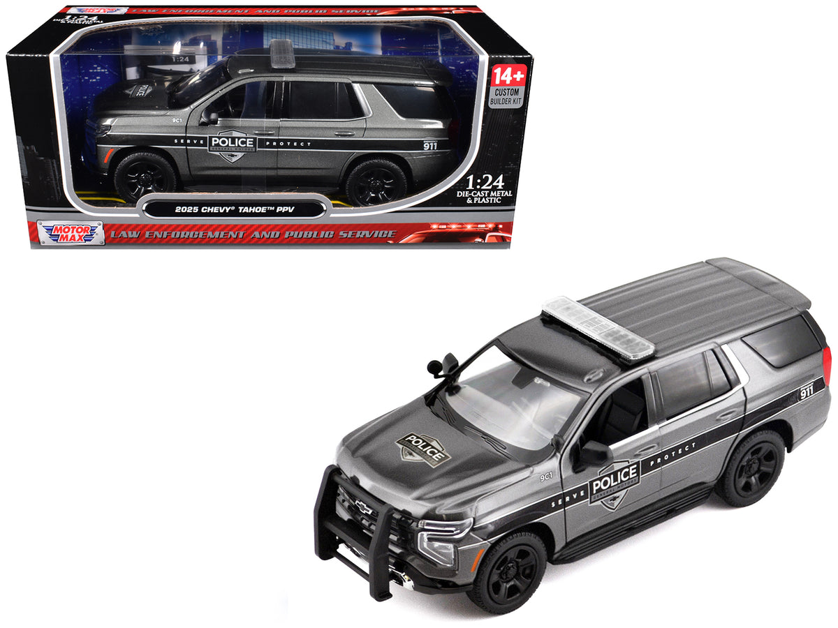 2025 Chevrolet Tahoe PPV inchGeneral Motors Policeinch Gray Metallic inchCustom Builders Kit - Law Enforcement and Public Serviceinch Series 1/24 Diecast Model Car by Motormax