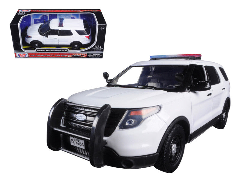 2015 Ford Interceptor Unmarked Police Car with Light Bar White 1/24 Diecast Model Car by Motormax