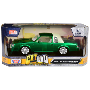 1987 Buick Regal Green Metallic With White Interior ''Get Low'' Series 1/24 Diecast Model Car By Motormax
