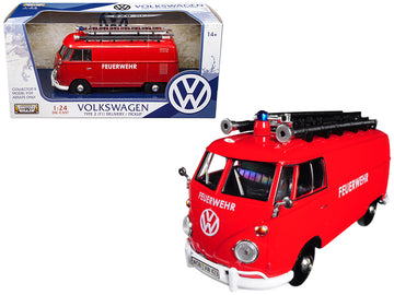 Volkswagen Type 2 (T1) Fire Van ''Feuerwehr'' Red 1/24 Diecast Model Car By Motormax