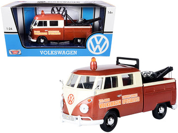 Volkswagen Type 2 (T1) Tow Truck ''Volkswagen Specialists'' Brown Metallic And Cream 1/24 Diecast Model Car By Motormax