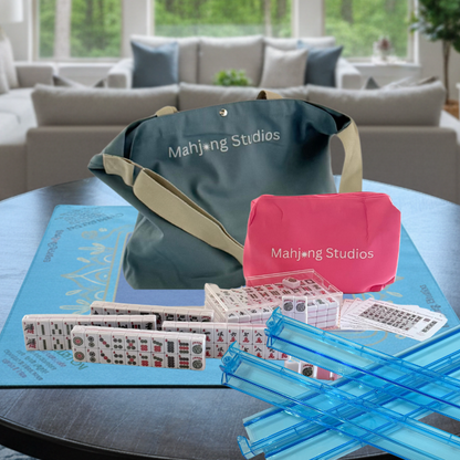 American Mahjong Set 166 Tiles - Mahjong Bundle - Blue & Tan Bag Midnight Mat