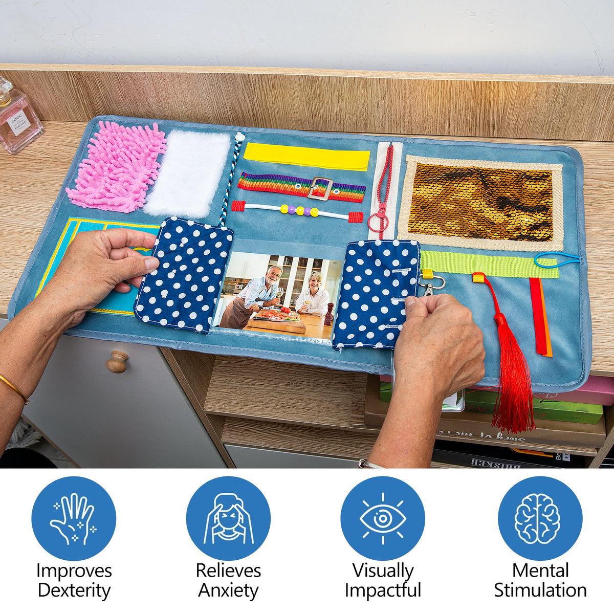 Fidget Blanket for Adults with Dementia & Alzheimer's, sensory activities for dementia patients
