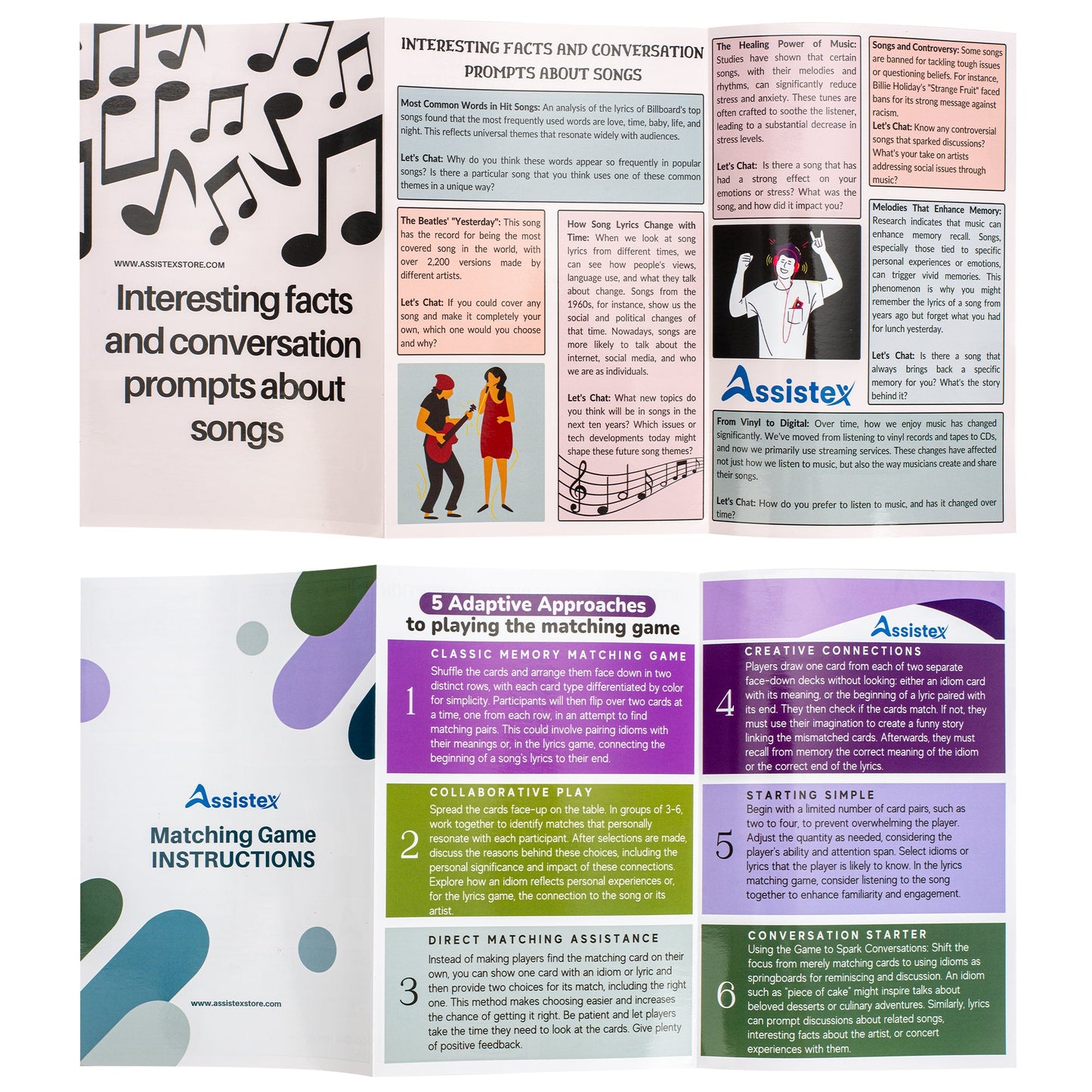 Assistex 2 in 1 Matching Card Memory Games for Seniors –  Lyric and Idiom Matching Card Games for memory loss Dementia Activities for Seniors – Alzheimer's Activities