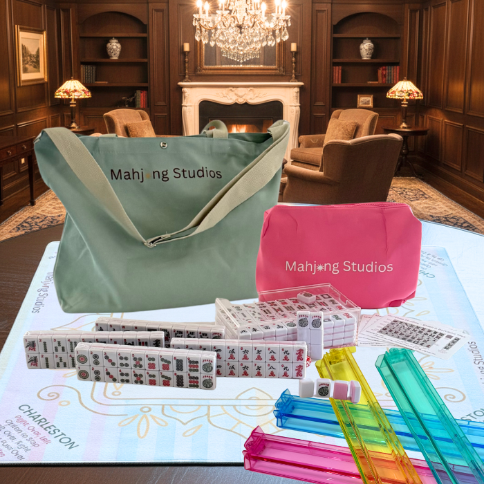 Two color Pink 166-Tiles Mahjong Bundle - American Mahjong Mat Rack Tote