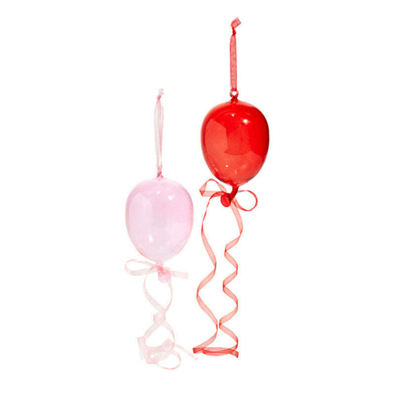 8" Blown Glass Balloon Ornaments Set of 2