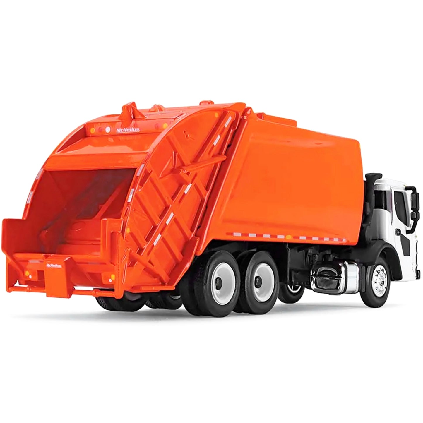 First Gear Mack LR Truck with McNeilus Meridian Rear Load Body - Model 80-0353, Metal Construction, White/Orange Finish