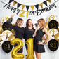 Jobkoo 21St Birthday Decorations Him Her, Black Gold 21 Birthday Party Decor Golden Black 21St Birthday Balloons 21 Cake Topper
