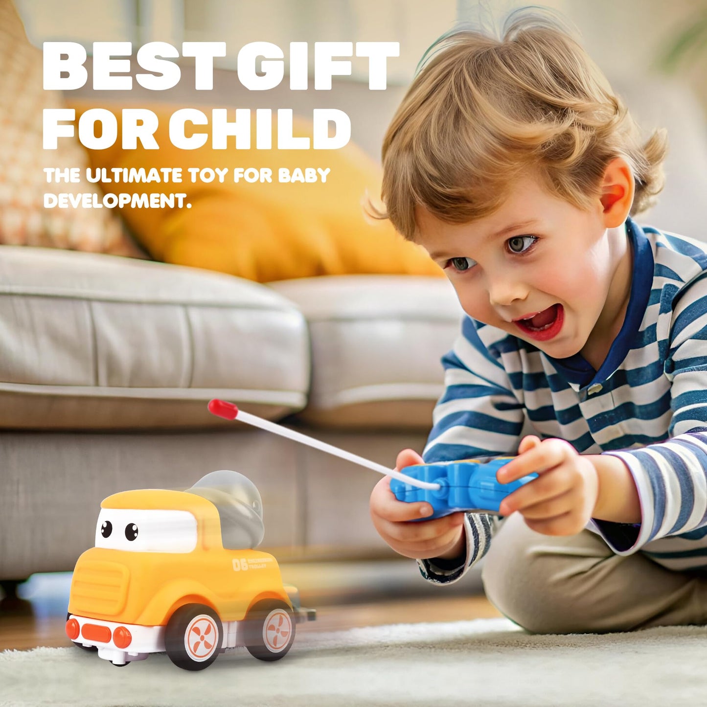 Remote Control Car For Toddlers 18M+,Safe & Durable Cartoon Silicone Crash-Resistant Rc Car,Toys For 18M+ Years Old Yellow Cars