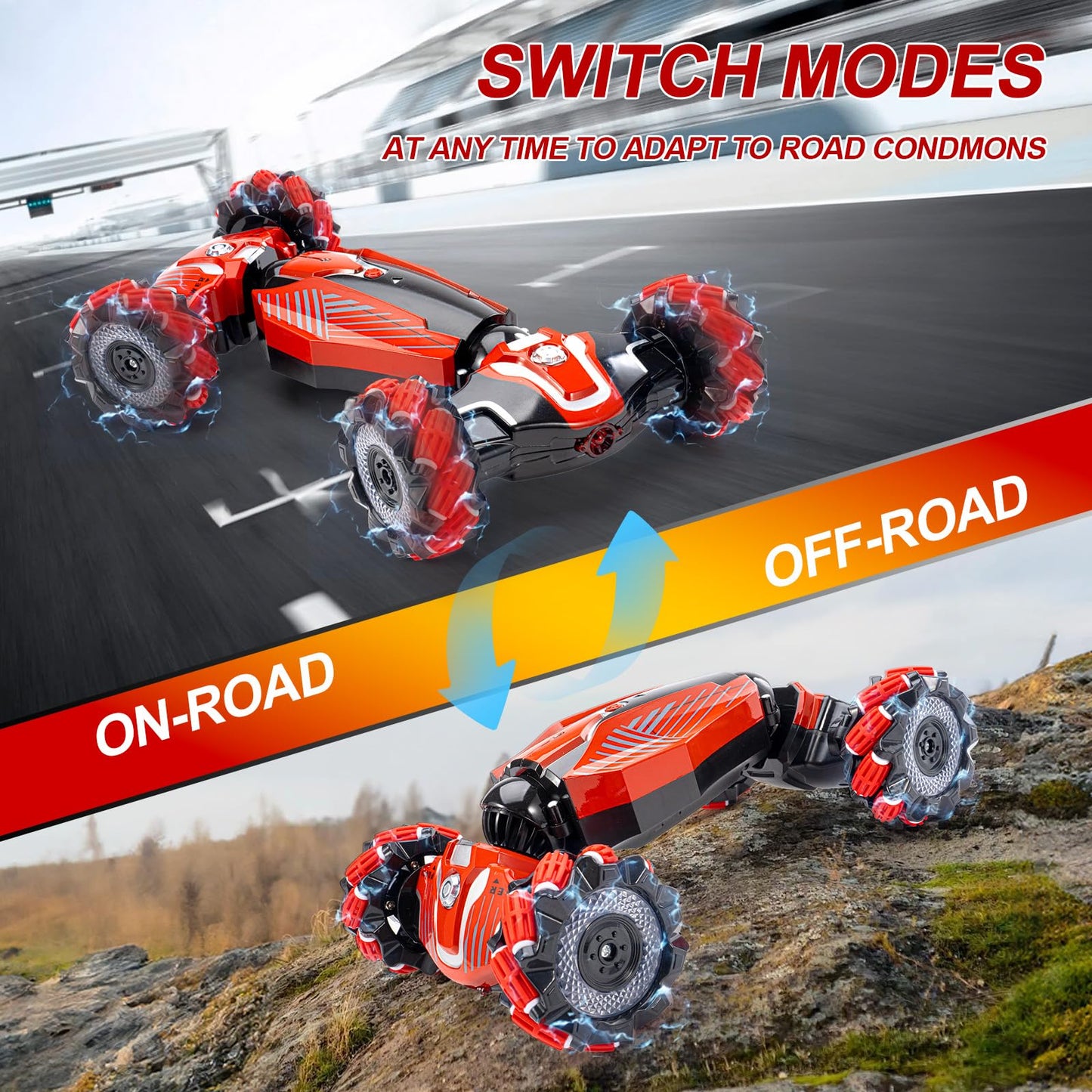 XAMIMM 4WD Remote Control Gesture Sensor Car,Hand Controlled RC Stunt Car,Double-Sided Vehicle 360 Rotation with Light and Music