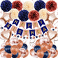 Zerodeco Birthday Decorations For Women, Navy Blue Rose Gold Birthday Party Decorations Happy Birthday Banner Paper Pompoms Ball