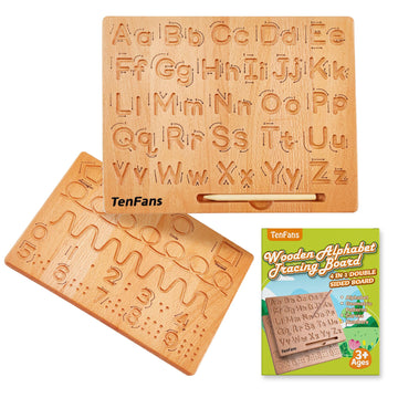 Tanfans Wooden Alphabet Tracing Board - Montessori Educational Toy For Preschool - Fine Motor Skills Development - Learn To Write Abc - Double-Sided Letter Practice Tool - Ideal Gift For 3-5 Years Old