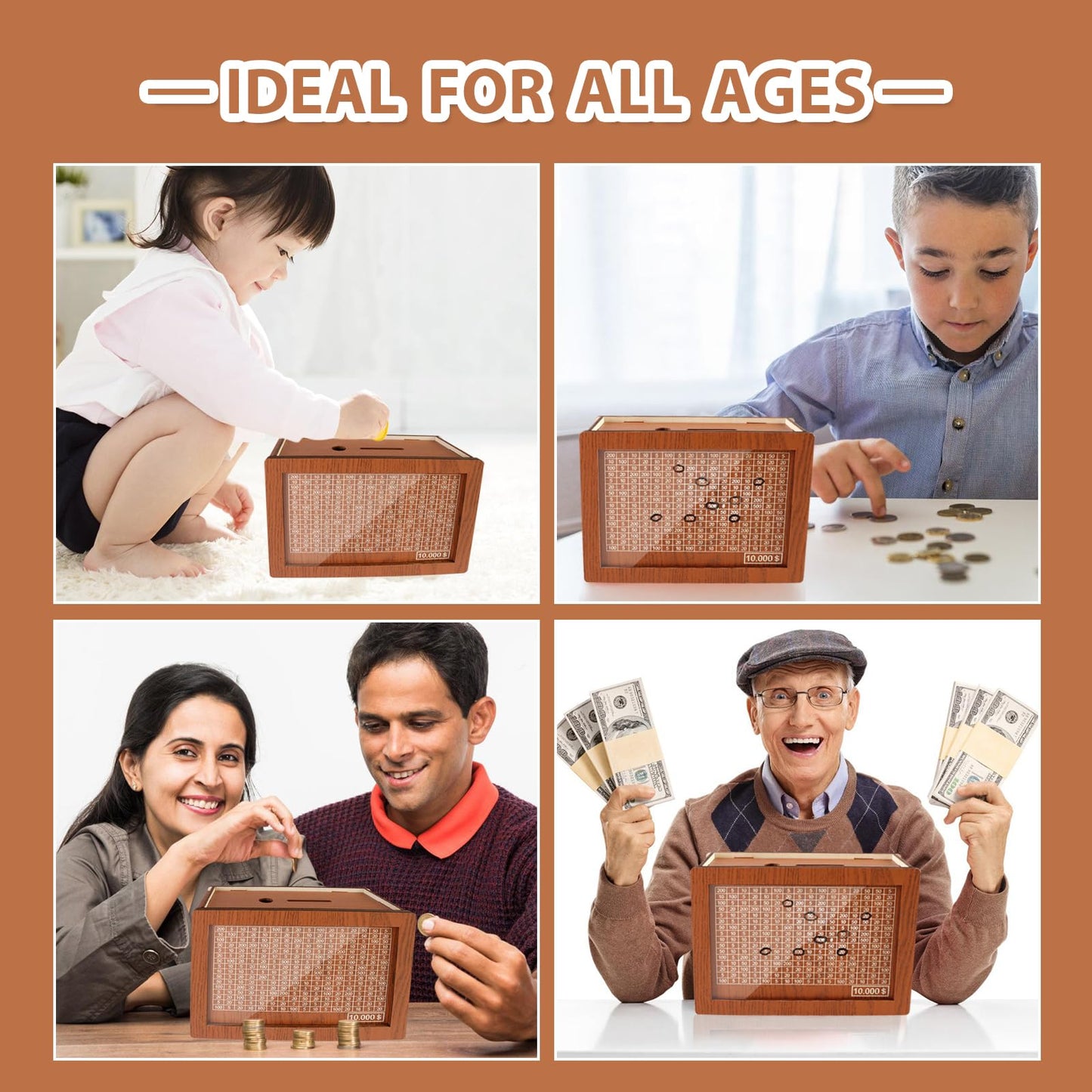 Cash Vault Wooden Savings Box 10000,Wooden Money Box Money Bank,Money Saving Box,Wooden Savings Box With Money Target & Numbers,