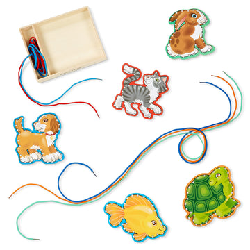 Melissa & Doug Lace And Trace Activity Set: Pets - 5 Wooden Panels And 5 Matching Laces - Lacing Toys For Toddlers, Fine Motor S