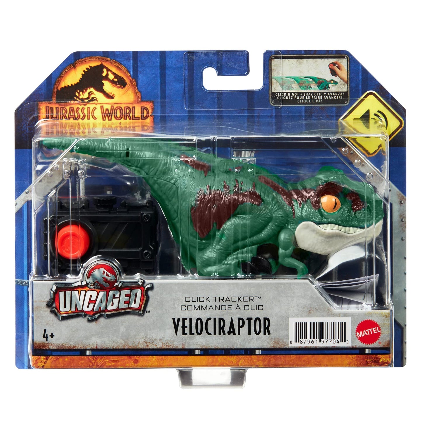 Mattel Jurassic World Dominion Uncaged Click Tracker Velociraptor Dinosaur Action Figure, Toy Gift With Interactive Motion And Sound, Clicker Control