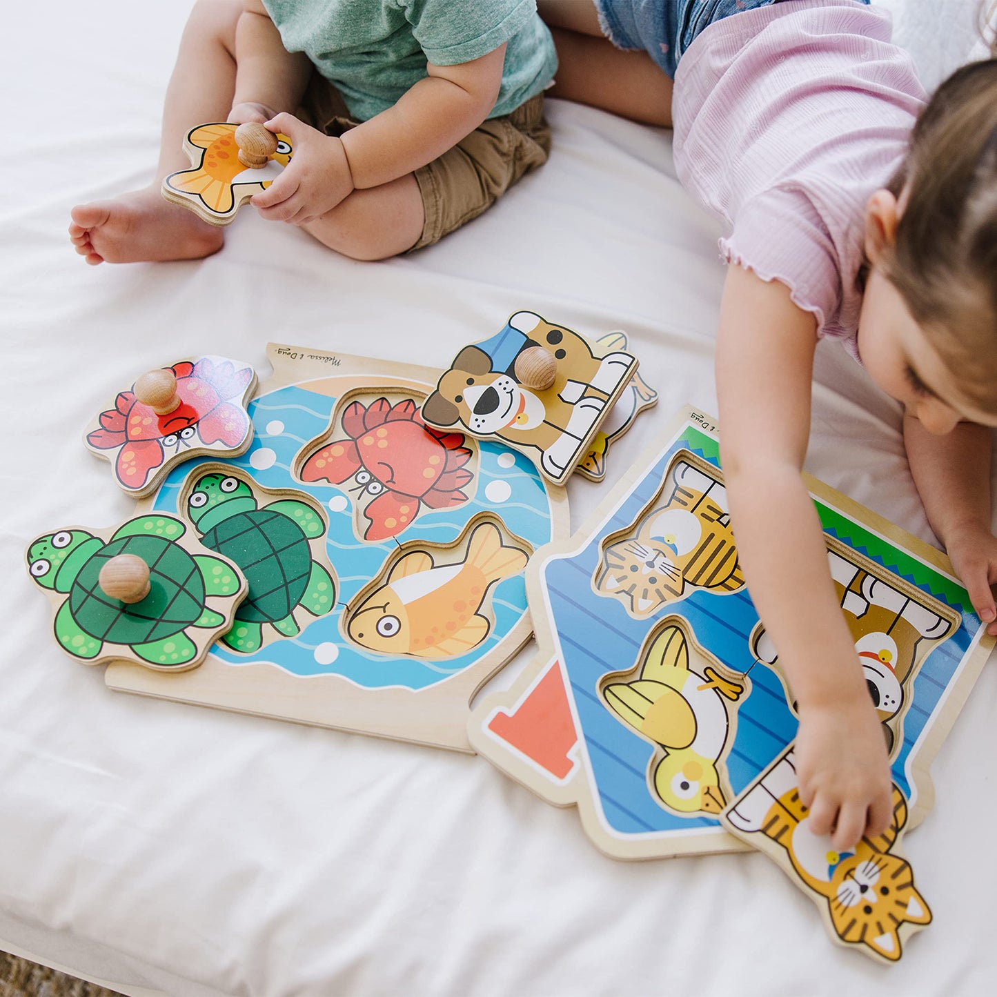 Melissa & Doug Jumbo Knob Wooden Puzzles Set - Fish & Pets - Multi-color - Model 93281