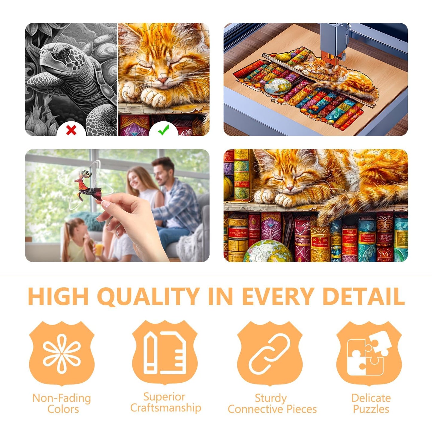 Wooden Puzzles for mature-themeds  Dreamy Tabby Cat Wooden Jigsaw Puzzles for mature-themeds  Library Kitten Wood Puzzles mature-themed  Unique Animal Shape  Gifts for Cat Lovers & Friends  Home Decor (M-11.4 * 7.2in-190pcs)