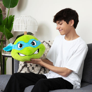 Club Mocchi Mocchi- Teenage Mutant Ninja Turtles Plush - Leonardo Head Plushie - Squishy Tmnt Toys - Plush Collectible Tmnt Figures - Soft Plush Toys And Tmnt Room Decor - 15 Inch