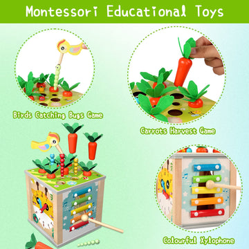 Mingnor Wooden Activity Cube Toddler Toys, 6 In 1 Montessori Toys For 12+ Months Babies, Education Learning Baby Toys With Xylop