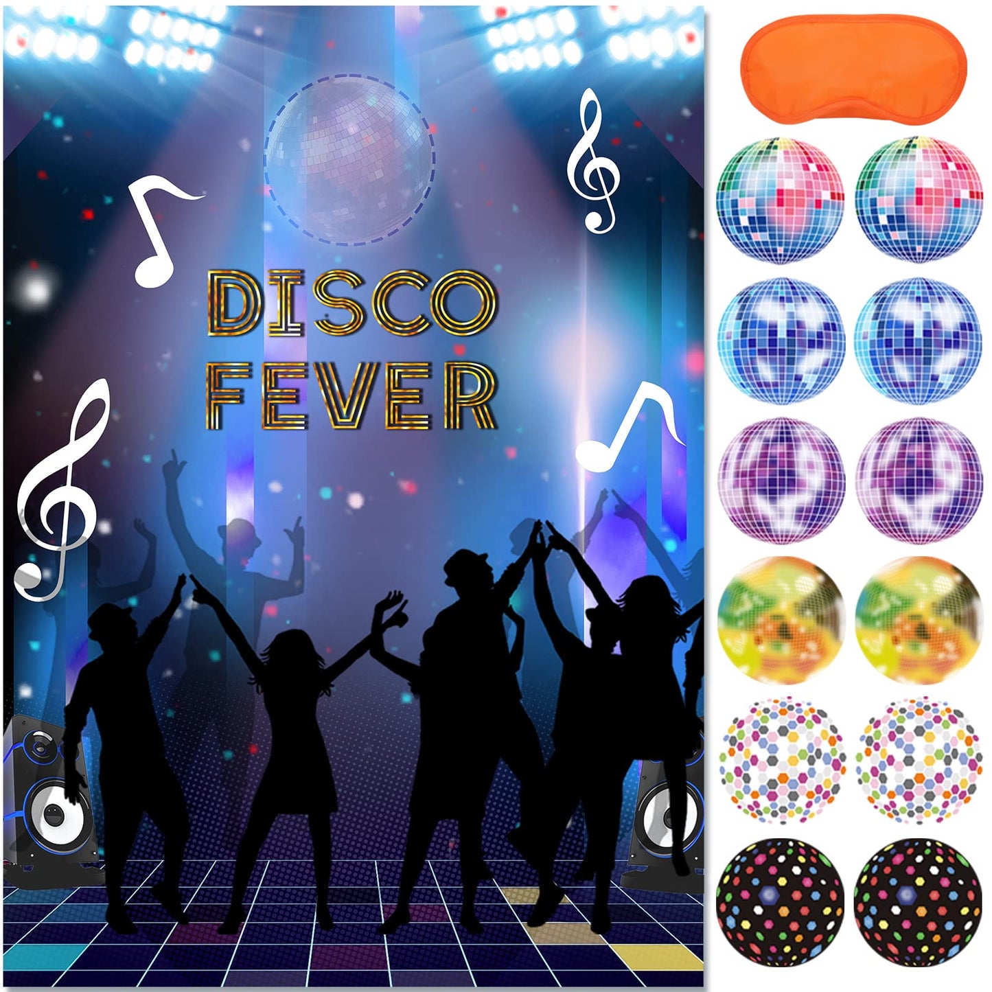 Joarhonal Pin The Mirror Ball On The Disco Party - Disco Party Games For Kids 20'' X 28'' Disco 70S Party Game Poster With 24 Re
