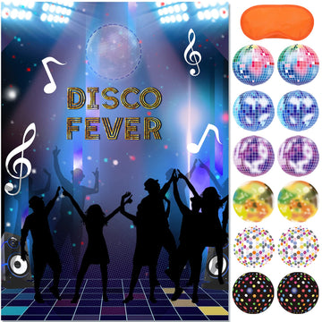 Joarhonal Pin The Mirror Ball On The Disco Party - Disco Party Games For Kids 20'' X 28'' Disco 70S Party Game Poster With 24 Re