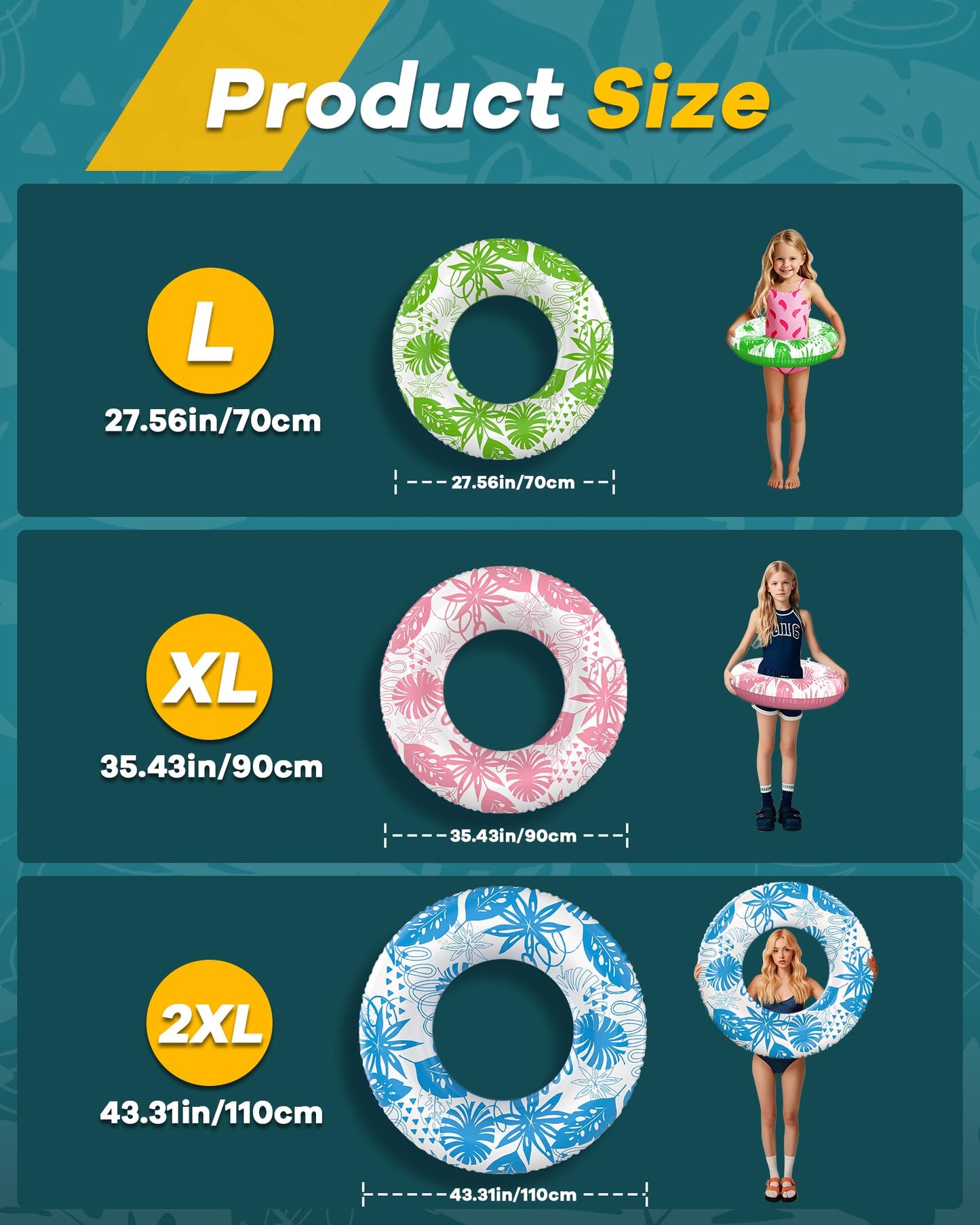 CACSPS Inflatable Pool Float Ring for Kids mature-themeds - 3 Pack 70cm (27.5) Swimming Tube  Durable Beach & Lake Water Toy (Blue+Pink+Green)