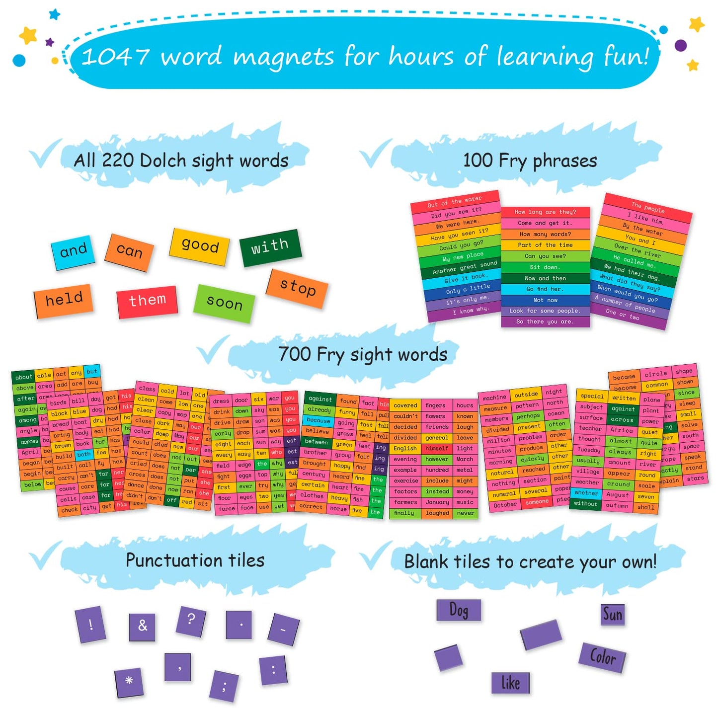 1047 Pcs Poetry Magnets For Kids - Magnetic Sight Words, Refrigerator Fridge Magnets For Kids, Word Magnets For Fridge, Sentence Building, Sentence Magnets To Write Poems, Stories - Simply Magic