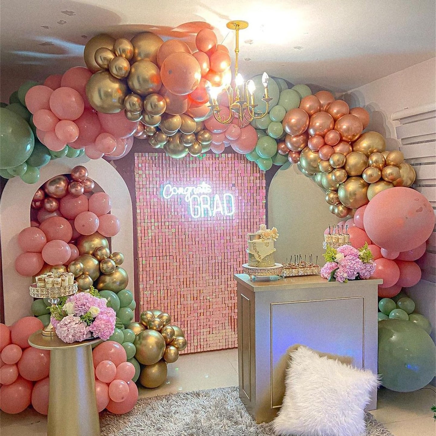 Retro Green Pink Balloons, 35Pcs Sage Green Dusty Pink Metallic Gold Latex Balloons Set, Olive Green Pink White Gold Confetti Ba