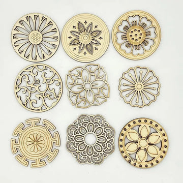 Cliths Pack Of 9 Wooden Flower Cutouts For Diy Crafts, Round Wood Slices For Scrapbooking, Home Decor, Wall Hanging, Ornament, H