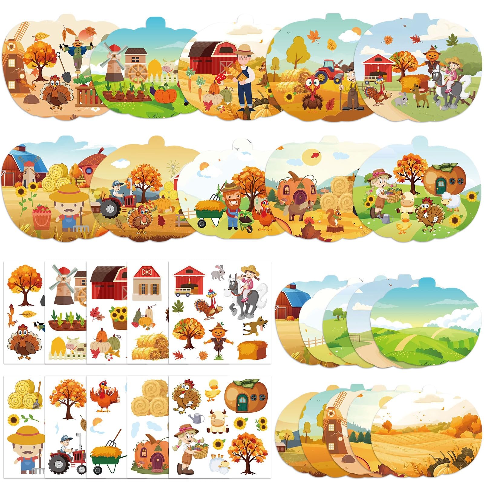 JUNEBRUSHS 30 Packs Fall Thanksgiving Crafts,Autumn Pumpkin Scene Crafts Fall DIY Ornaments Stickers Craft for Home School Class