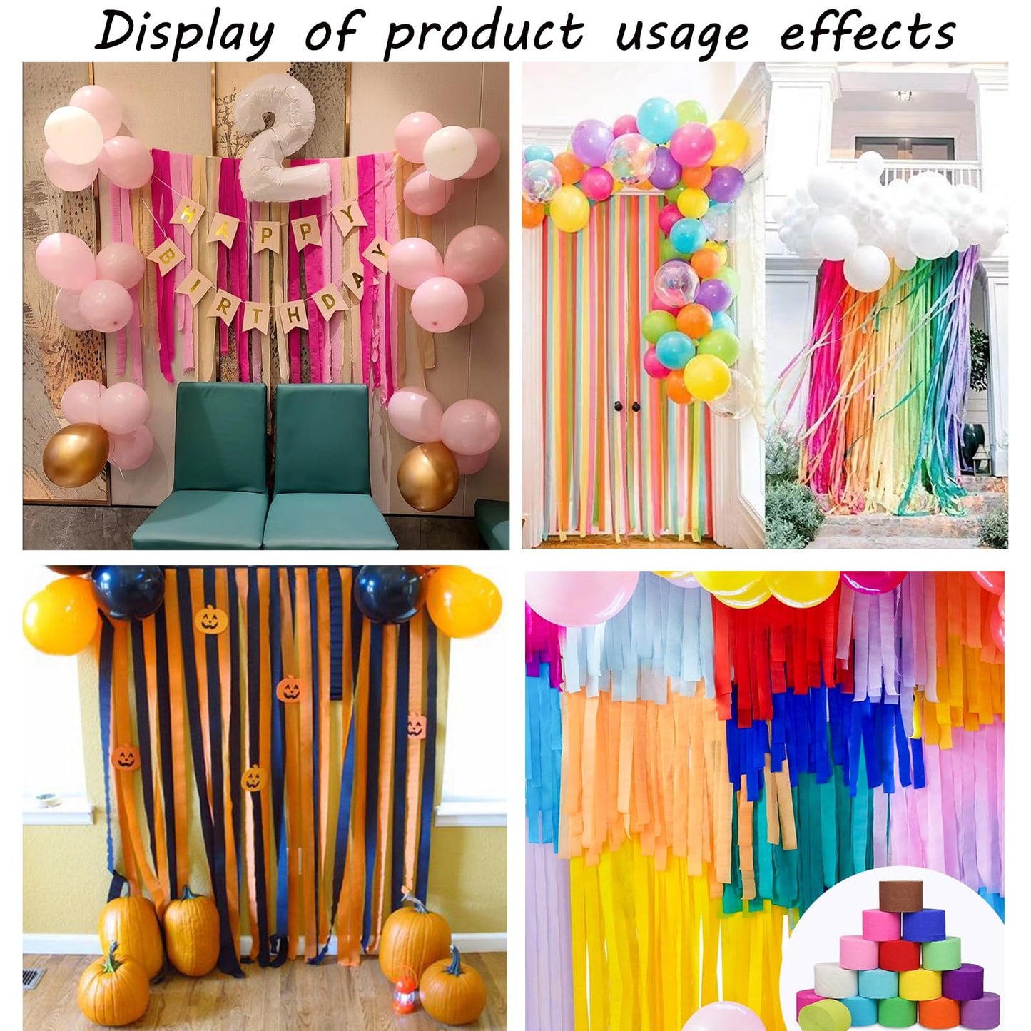 AIM & GGKK Purple Gold and White Party Crepe Paper Streamers 1.8 Inch Widening 8 Rolls Party Streamer Festival Party Decorations