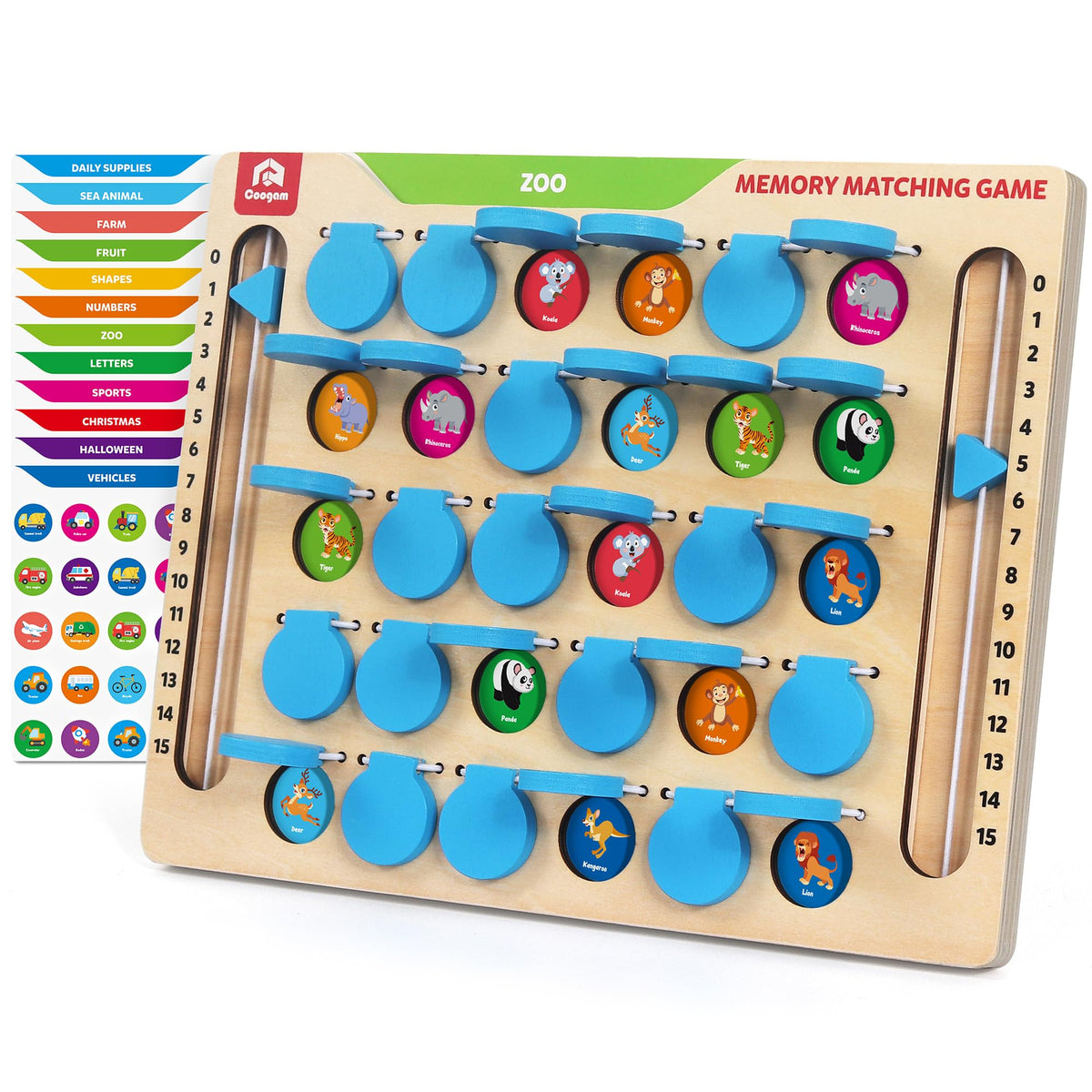 Coogam Memory Matching Game, Wooden Board Travel Toy with Memory Cards