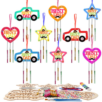 Fennoral 9 Pack Dad Wind Chime Kit For Kids Make You Own Fathers Day Craft Diy Coloring Wooden Father'S Day Art And Craft For Ar
