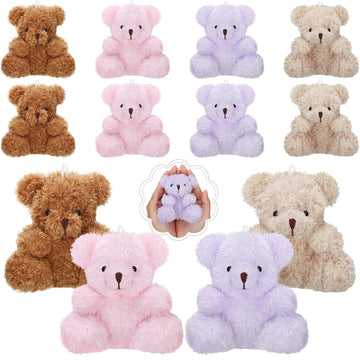 Sotiff 12 Pcs Valentine'S Day Mini Bear Plush Stuffed 4 Inch Small Fuzzy Bear Bulk Animal Doll Keychains For Baby Shower Birthday Party Favor Classroom Exchange Gifts(Brown, Apricot, Purple, Pink)