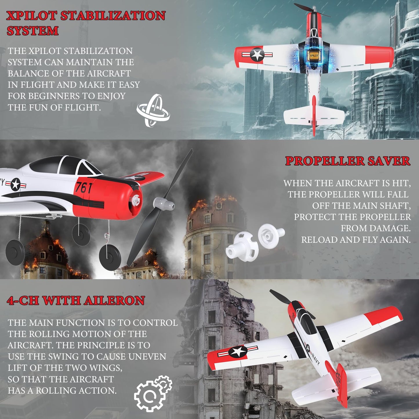 Gluiseur 4 Channel Rc Plane - Ready To Fly Aerobatic Aircraft, Easy Control For Beginners, T28 Trojan Rc Airplane Best Gift For