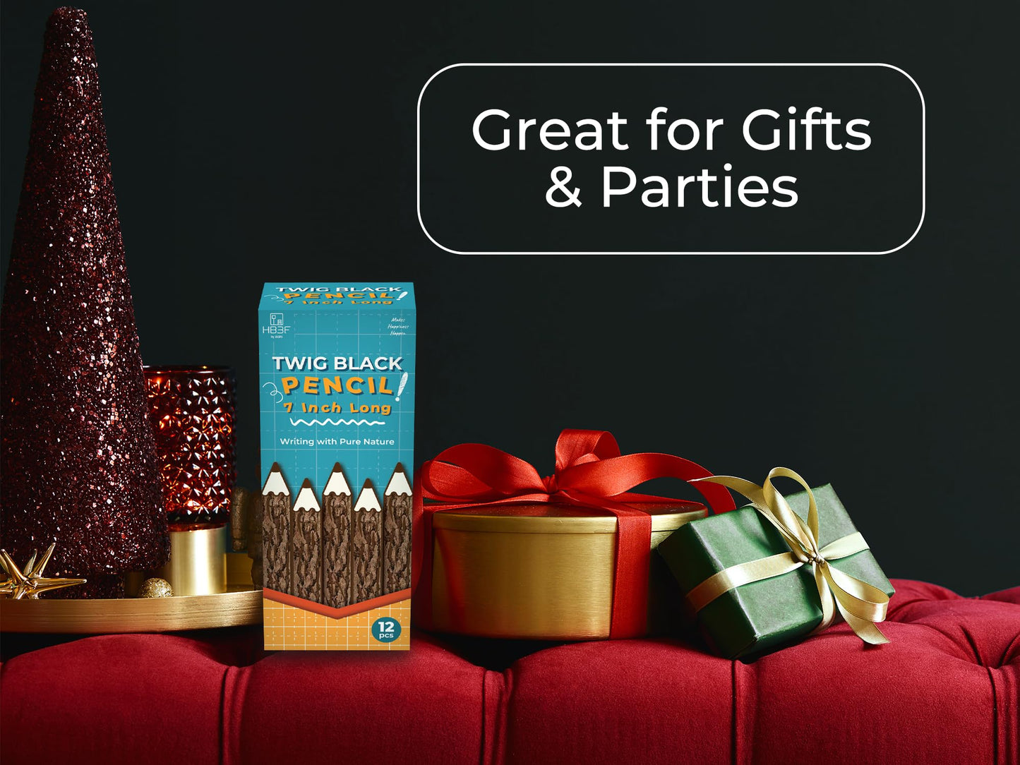 BSIRI Black Pencils Wood Pack of 12 in 7 Inch Tree Bark Wooden Favors in Rustic Twig Pencils Unique Gifts Camping Lumberjack Dec