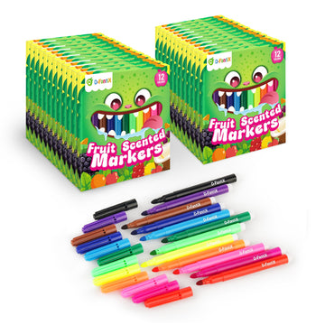 D-FantiX 24 Packs Fruit Scented Washable Markers Bulk, 288 Count Coloring Markers for Kids Party Favors, Preschool Classroom Mus