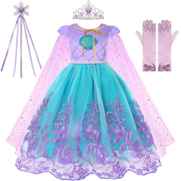 Gorkonpy Mermaid Costume Dress For Girls Light Up Princess Dresses Halloween Party Dress Up For Girls (5-6 Years)