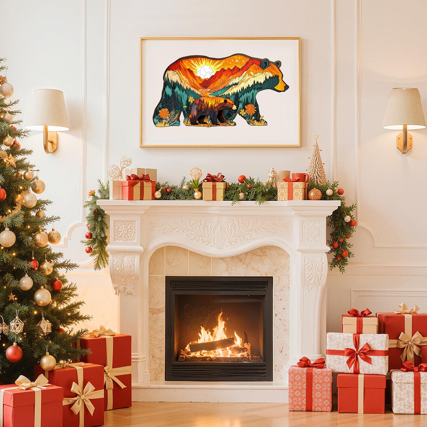 Wooden Puzzles for mature-themeds - Bears in The Forest Wooden Jigsaw Puzzle  Unique Animal Shaped Wood Puzzles mature-themed  Christmas Birthday Gifts for Friends/Family  Home Decor 9.7 * 5.2in 80pcs