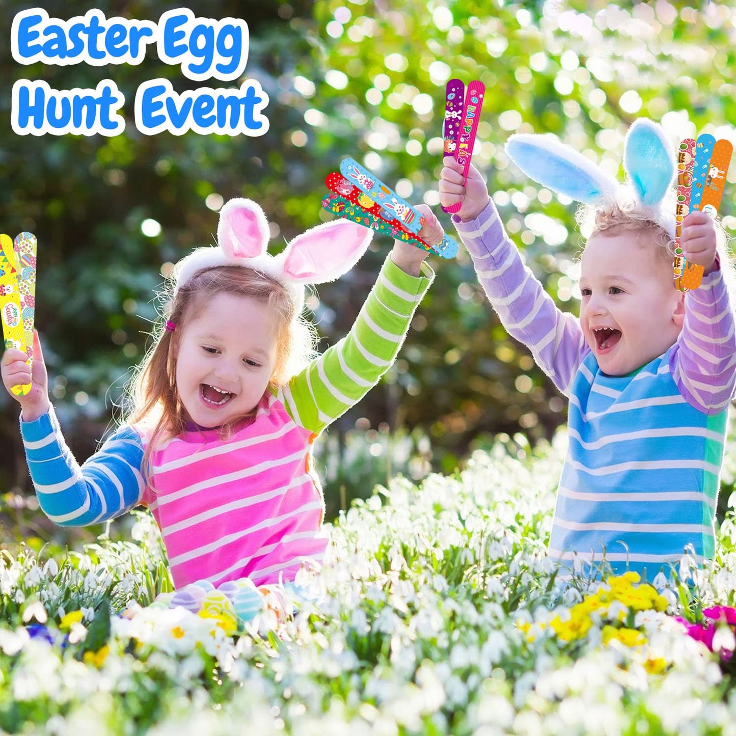 MEZHOBBY 54Pcs Easter Slap Bracelets, Easter Basket Stuffers, Easter Egg Fillers Gifts, Easter Egg Hunt Event, Party Favors , Cl