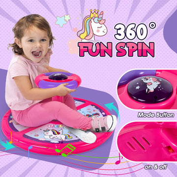 Unicorn Sit And Spin, Godelaif Sit And Spin Toy 360 Spinning Stool Seat Sensory Toys Christmas Birthday Gift With Music & Led Li