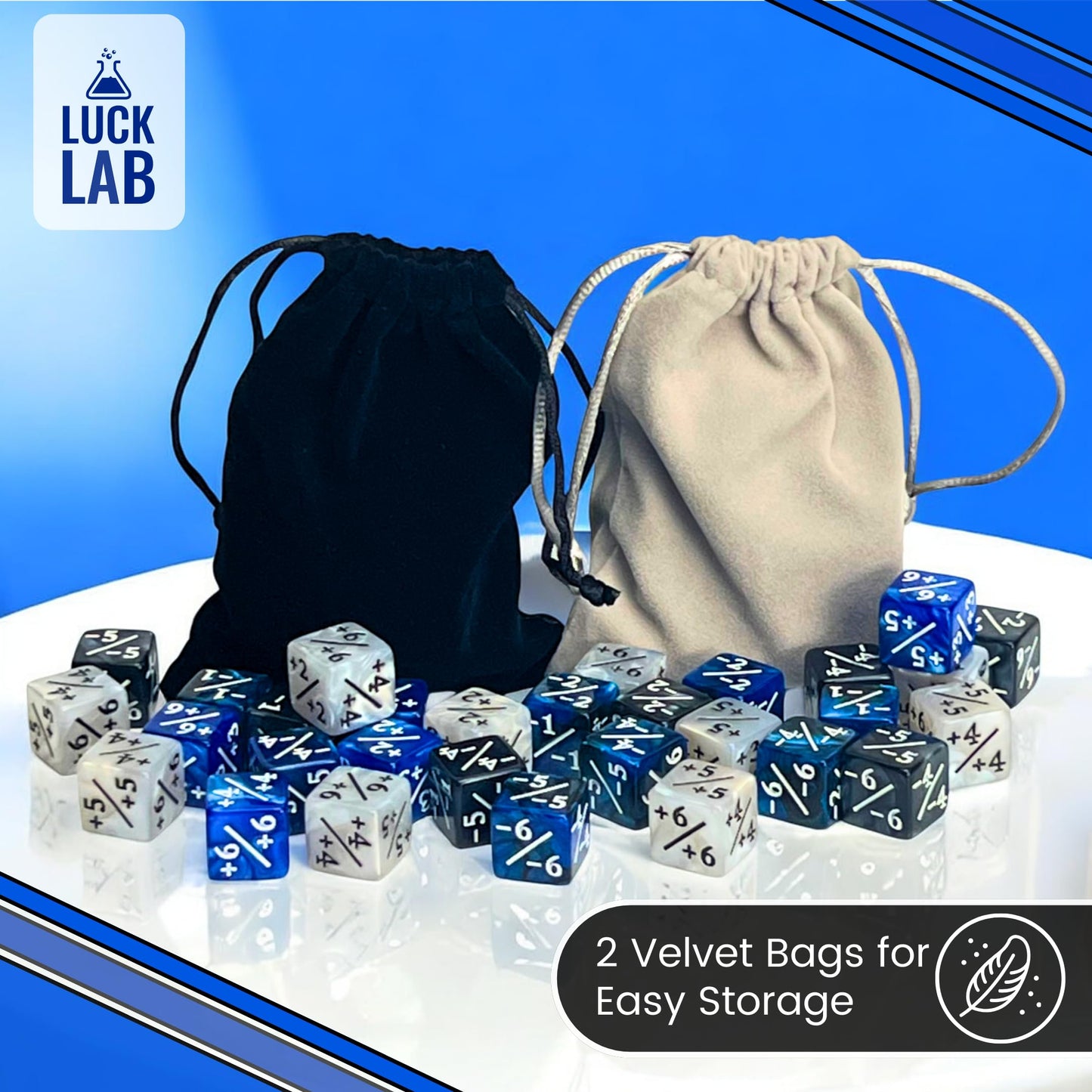Luck Lab MTG Magic Life Counter Dice, 48 PCS - Compatible w/Magic Card Game Accessories, CCG Creature Stats w/ 2 Dice Bags (Blue