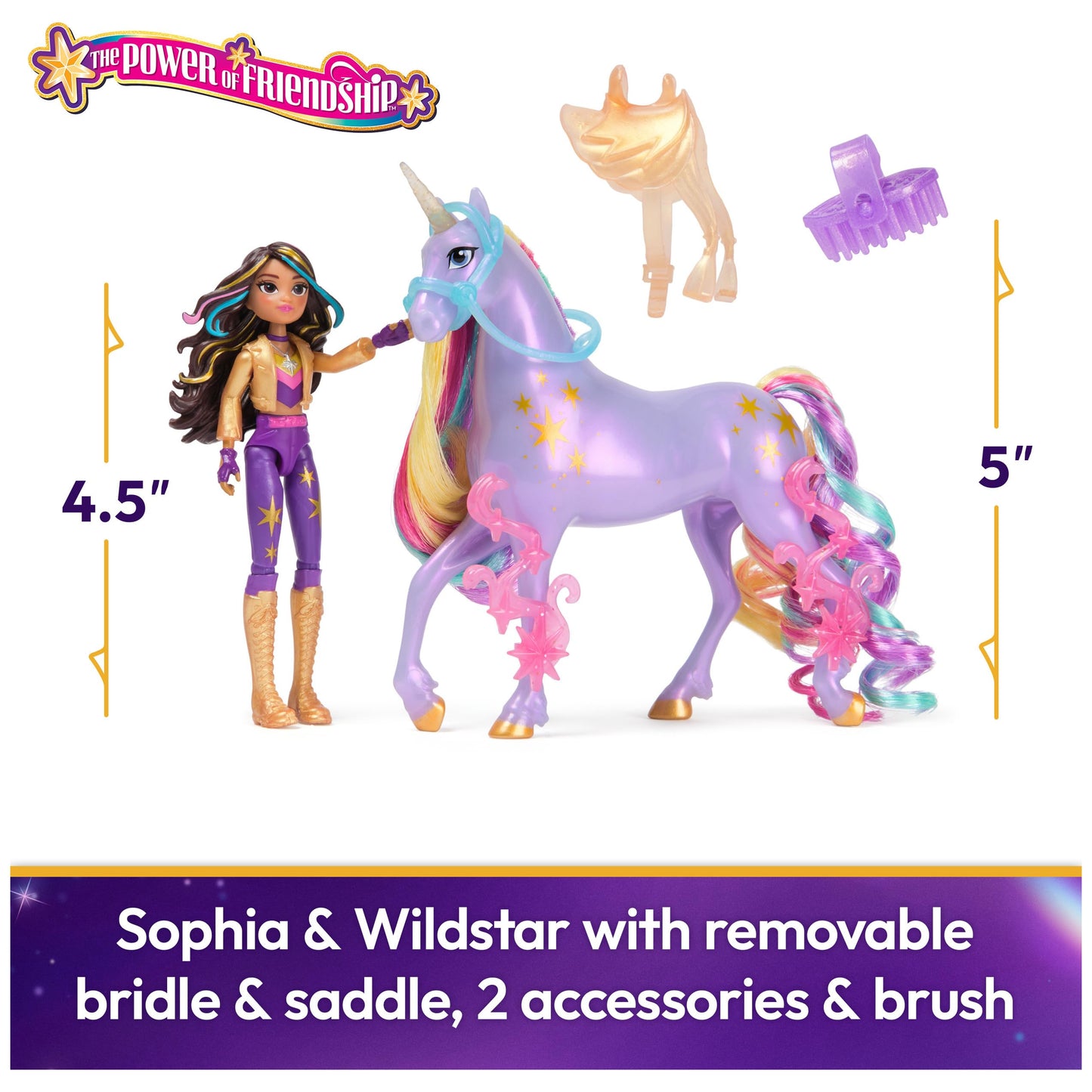 Unicorn Academy, Sophia & Wildstar Power Of Friendship Set, Translucent Saddle & 2 Power Accessories, Dolls & Unicorn Toys For G