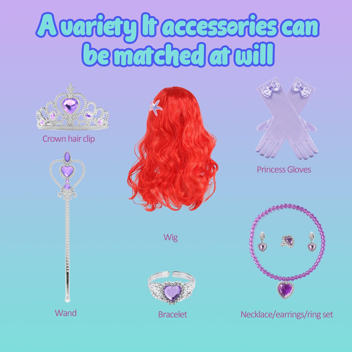 Relarliya Little Princess Costume For Girls Cosplay Ariel Princess Dress Birthday Party Halloween Christmas Outfits 9-10Y