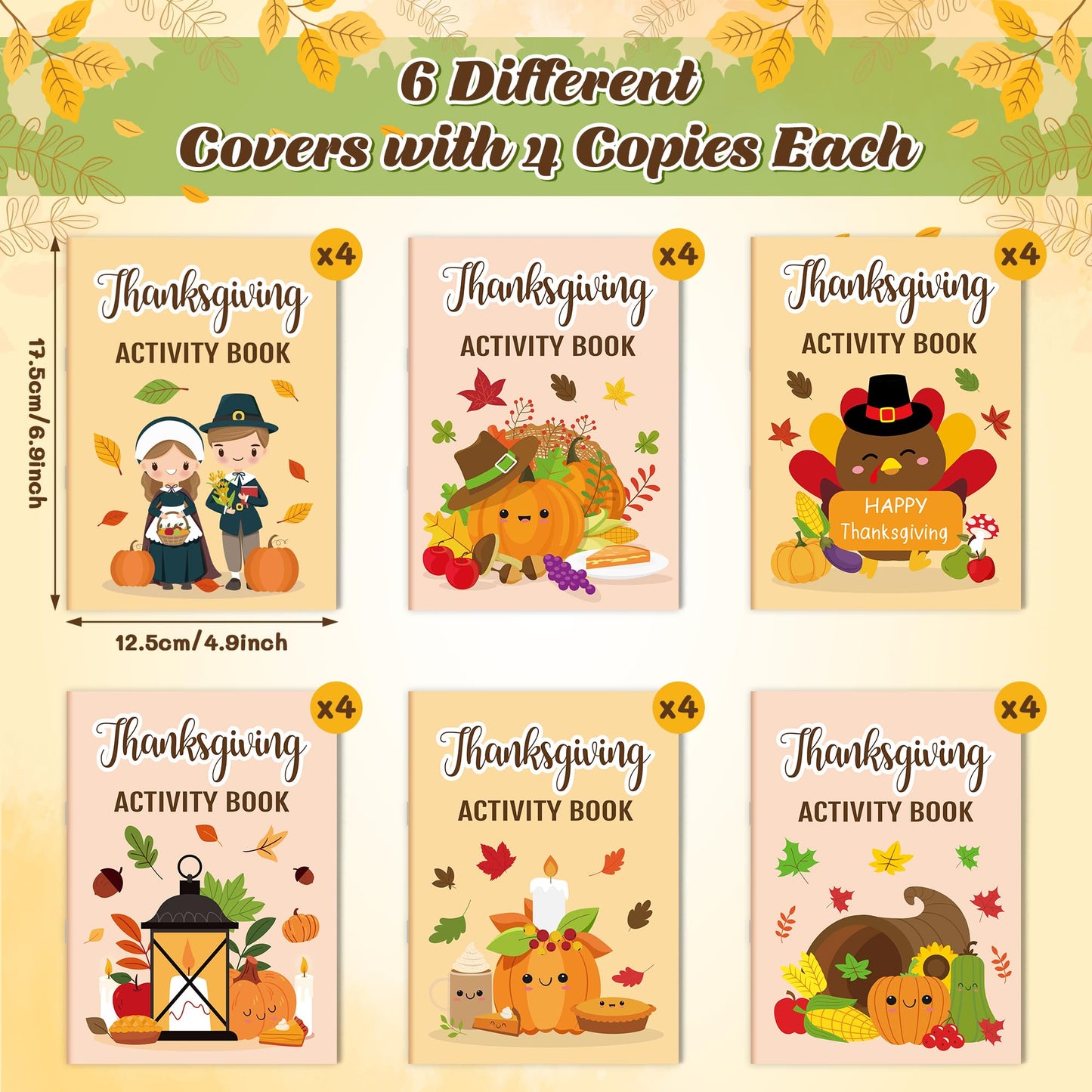 Thanksgiving Activity Books for Kids - Fall Themed Mini Games Coloring Book Set Bulk Mazes Word Search Word Scramble Games DIY B