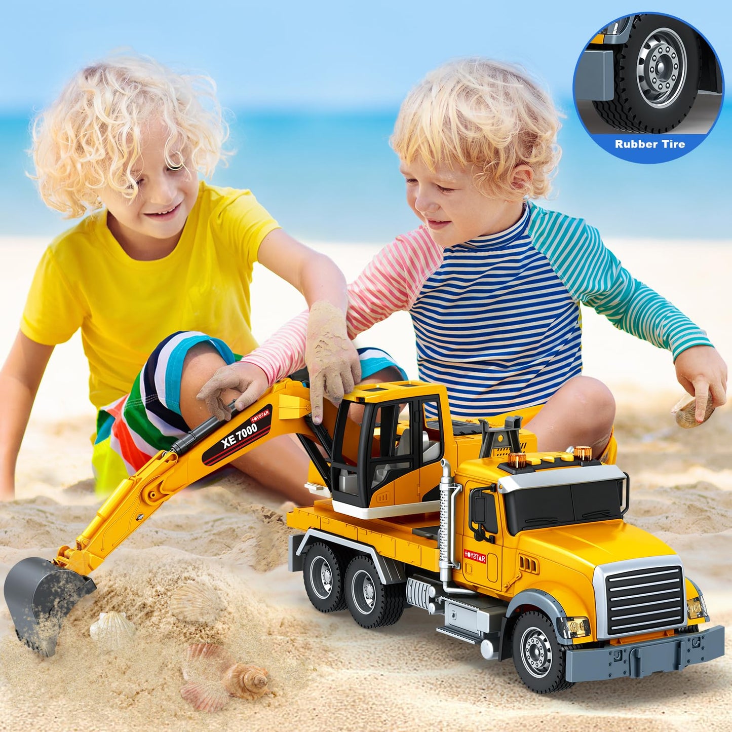SpringFlower Toy Truck, Large Excavator Truck Toy for 3 4 5 6 Year Old Boys,Truck Toy with Sound and Light,Kids Toddlers Christm